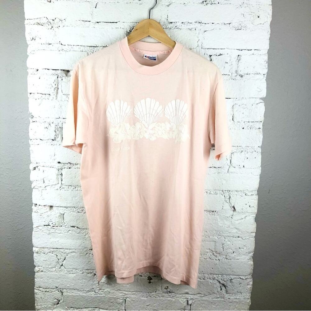 Vintage Cocoa Beach Seashell Peach Hanes Fifty Fifty Tee